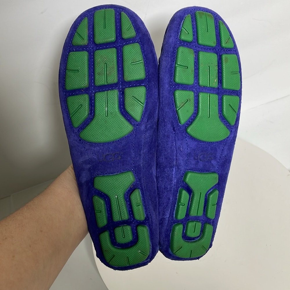 UGG Purple Suede Moccasins with Green Laces - Picture 9 of 9